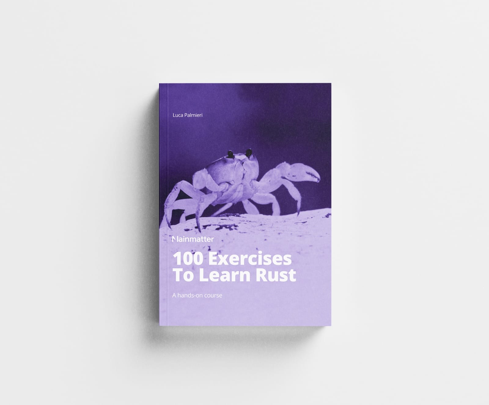 Photo of the 100 Exercises To Learn Rust book lying on a grey table